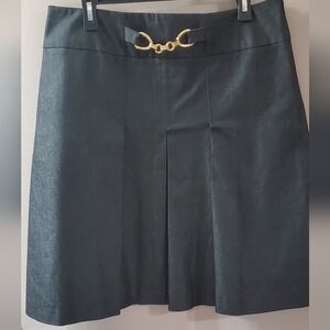 Chic Black Dressy Denim Skirt with Gold Accent On Waist. Side Zip. Sz 14 NWT